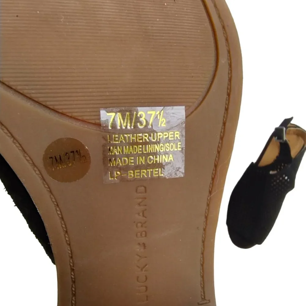 Lucky Brand Bertel Sandal Sling Back Perforated Leather Suede Block Heel Size 7 - Picture 12 of 13